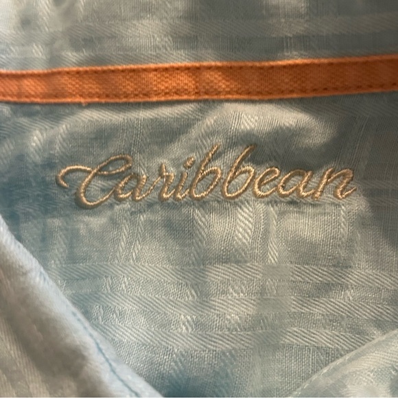 Caribbean Mens 2XT Light Blue Linen Blend Long Sleeve Button Up‎ Shirt EUC - Picture 5 of 5